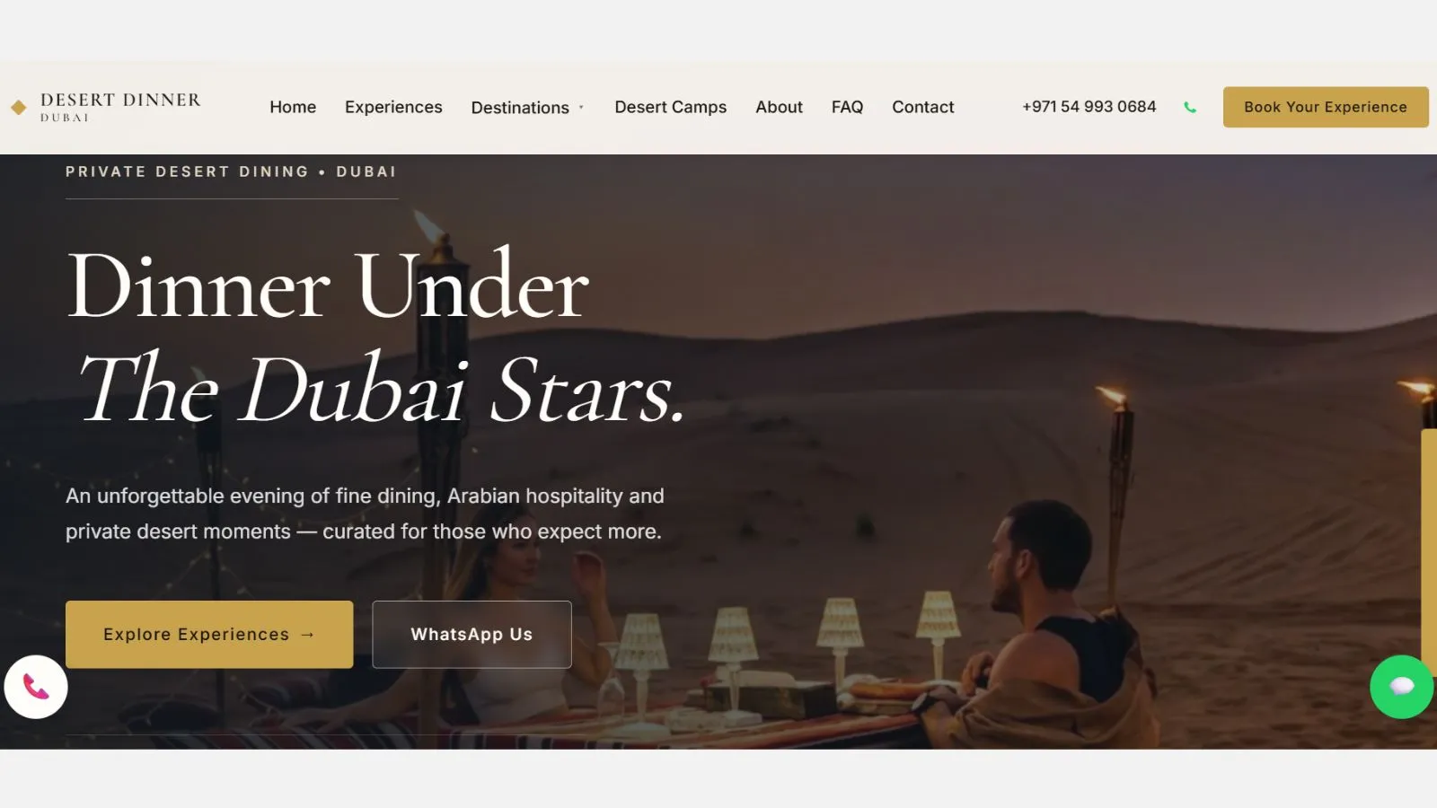 Desert Dinner Dubai case study — luxury desert dining website